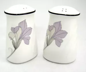 Noritake Cafe du Soir Salt and Pepper Shakers Black Band Purple Floral - Picture 1 of 4