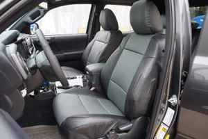 TOYOTA TACOMA SPORT TRD 09-15 BLACK/CHARCOAL VINYL CUSTOM MADE FRONT SEAT COVERS - Picture 1 of 4