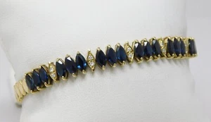 14 kt Yellow Gold Sapphire & Diamond Flexible Link Bracelet 7 1/8" B6007 - Picture 1 of 11