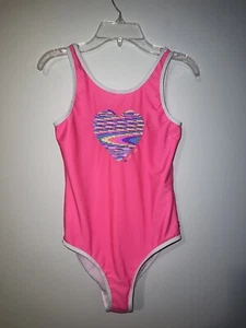 Girls Nautica Pink Flip Sequin Heart 1 Pc Fully Lined Swimsuit Sz XL 16 - Picture 1 of 7