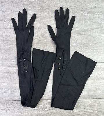 Guantes elásticos vintage talla única de nailon negro ópera 27" muñeca a presión Foto 1 de 4