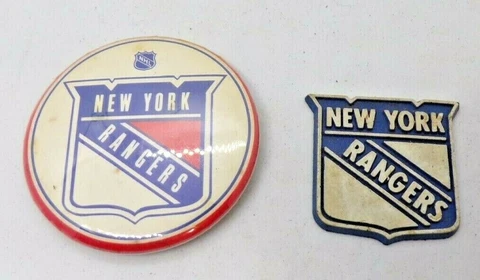 New York Rangers Vintage Old NHL Rubber Hockey Magnet and pinback Cover