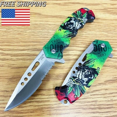 8.5" Joker Halloween Tactical Green Spring Assisted Blade Folding Pocket Knife - Image 1 of 4