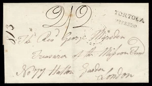 BRITISH VIRGIN ISLANDS 1820 PRESTAMP Letter to LONDON 2/2 rate TORTOLA Handstamp - Bild 1 von 1