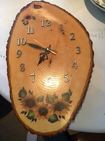 Vintage cedar wood wall clock nonwotking sunflower accents Cover