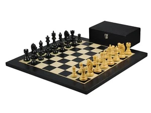 Ebony Chess Set 20 Inch With Helena Flat Chess Board and Weighted Ebonised King - Picture 1 of 11