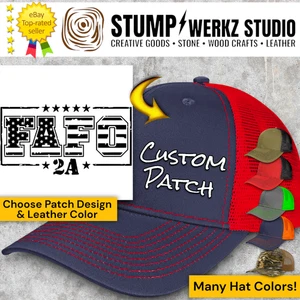 Custom Hat Trucker Baseball Cap Richardson Leather Patch USA FAFO 2nd Amendment - Picture 1 of 21