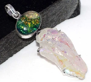 Crystal Titanium Aura Quartz Opalite Long Pendant Jewelry Size 2.7" AU S680 - Picture 1 of 3
