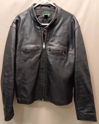 男式 J. Crew Heavy 黑色皮革咖啡赛车摩托车夹克 L (C811) — 第 1/4 张图片