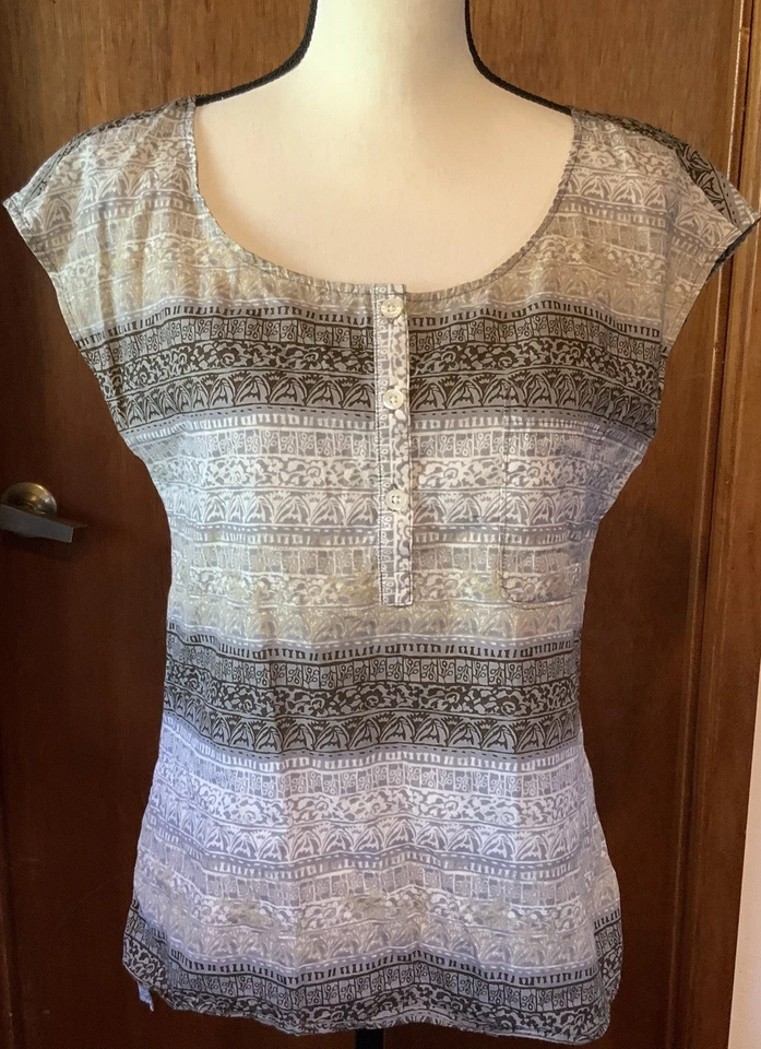  Patagonia Women’s Organic Cotton Top Blouse Size 6 – Brown & Gray, Cap Sleeve - Imagem 1 de 4