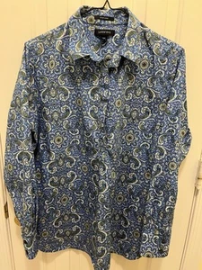 Lands End Blouse Womens 12P Long Sleeve Partial Button Up No Iron Supima Baroque - Picture 1 of 6