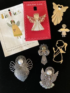 Angel Brooch Pin Lot Some Signed Gold & Silver Tone Rhinestones Heavenly Angels - Picture 1 of 17