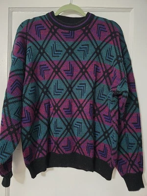 Suéter Vintage Abstracto Colorido Años 90 80 Geométrico Sin Marca Sin Etiqueta Se Ajusta Como L Foto 1 de 3