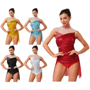 Vestito donna ginnastica body colore contrasto danza ritaglio glitter moderno - Foto 1 di 71