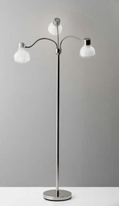 69" Nickel Three Light Tree Floor Lamp with White Bowl Shade - Picture 1 of 2