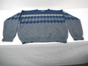 Vintage 90s Basic Editions Acrylic Sweater Geometric Gray Grandpa Size XL - Picture 1 of 9