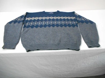 Vintage 90s Basic Editions Acrylic Sweater Geometric Gray Grandpa Size XL - Image 1 of 4