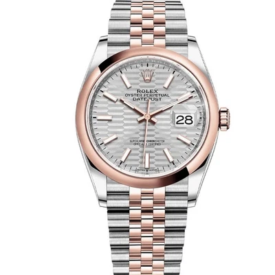 Rolex Datejust 36, índice de motivos estriados plateados, acero y oro rosa, 126201 Foto 1 de 3