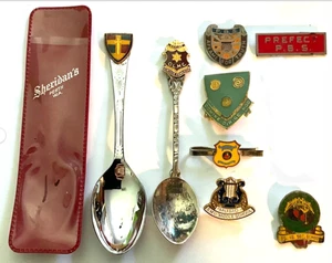 6 x Vintage Misc School Colleges Pins Badges PLUS 2 x Spoons - Foto 1 di 1