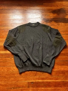 Vintage Barbour Sweater Men XL Green Elbow Pad Suede Trim Wool Rifle Military - Picture 1 of 5