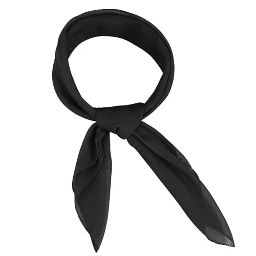 Bufanda de gasa para mujeres y niñas, bufanda de cuello cuadrado de 26x26 pulgadas, negra Foto 1 de 4