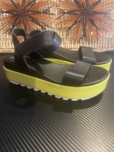 Sorel Womens Size 6.5 Cameron Leather Black Bolt Flatform Shoes Sandals - Picture 1 of 4