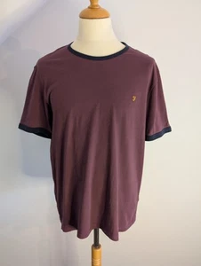 FARAH Summer T-shirt 100% Organic Cotton Groves Ringer Burgundy Red UK 2XL - Picture 1 of 6