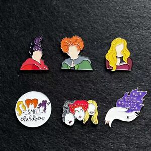 6pcs Hocus Pocus Themed Enamel Pins Set Sanderson Sisters Metal Badges Halloween