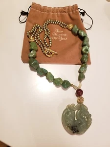 SELTENE CHINESISCHE JADE PERLEN natürlicher grüner Edelstein Drachen Halskette klobig künstlerisch - Bild 1 von 5