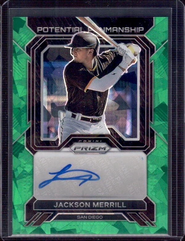 JACKSON MERRILL 2023 Panini Prizm Penmanship Green Ice Autograph Auto #PP-JM - Image 1 of 2