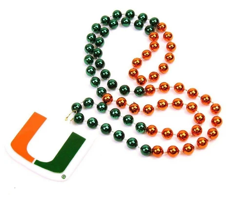 Miami Hurricanes Mardi Gras Beads with Medallion Necklace [NEW] NCAA Jewelery Cover