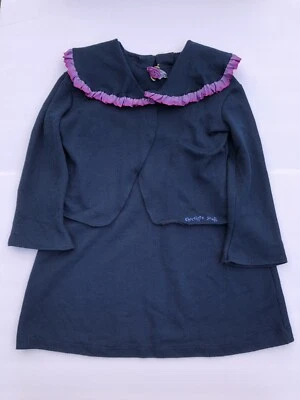 Vestido Suéter Sopa Chocolate con Cárdigan Talla 10 Azul Marino, Volantes Púrpura en el Cuello Foto 1 de 4