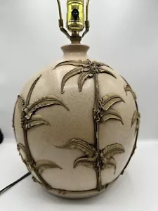 Hollywood Regency Faux Bamboo Beige Icing Palm Table Lamp Round 21” - Picture 1 of 17