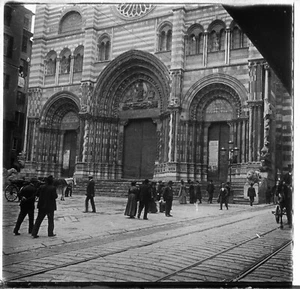 GENOVA c. 1900 - Devant la Cathédrale Italie - Stéréo Verre Positif - A 40 - Picture 1 of 2