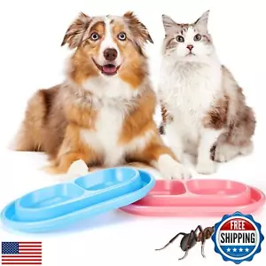 Perthlin 2 Pieces Cat Food Basic Dog Bowls Plastic Double Pet Food Water Bowl - Picture 1 of 5