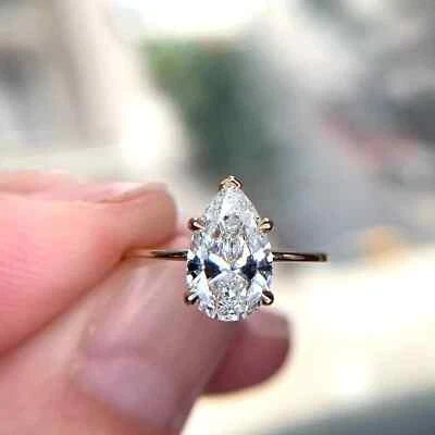 5.00 CT's PEAR Cut F VS1 Lab Grown CVD Diamond Ring Solitaire 14k Yellow Gold - Image 1 of 4