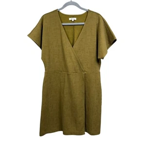 Madewell Womens Faux Wrap Dress V Neck Short Sleeve Wrap Front Olive Green Sz XL - Picture 1 of 6