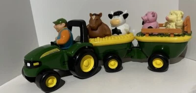 John Deere Tractor Toddler Toy  Animal Sounds Tomy Farmer Cow Horse Pig Hayride - Image 1 of 4