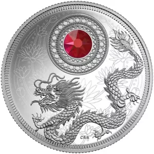 Canadá 2016 Piedras Natales Dragón - Enero - Granate $5 Moneda Prueba Plata Swarovski - Imagen 1 de 4