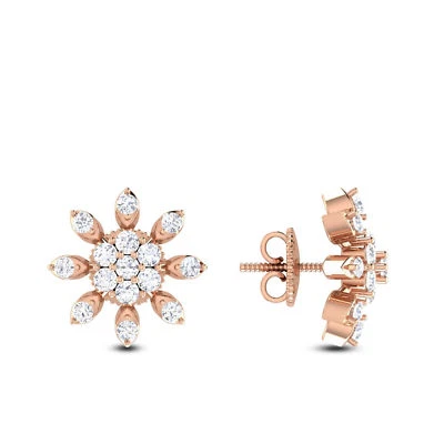 Pave 0,57 Cts Runde Brilliant Cut Natürlich Diamanten Ohrstecker In 585 14K Gold - Bild 1 von 4