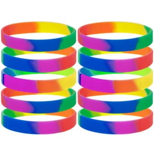 10 Pcs Rainbow Pride Silicone Wristbands, Rubber Bracelets, Party Favors GOGO - Picture 1 of 6