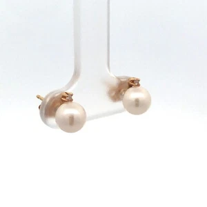 Estate 14K Yellow Gold Pearl White Topaz Accent Round Stud Earrings - Picture 1 of 12