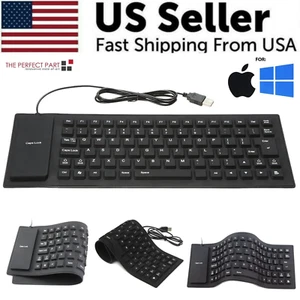 Waterproof Silicone Keyboard Foldable Flexible USB Dustproof Dirtproof Full Size - Picture 1 of 13