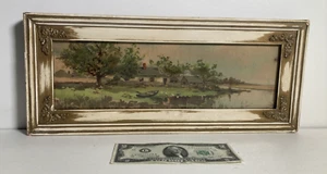 Antique Vintage Original Old Gouache Painting Plein Air (Thin Horizontal) Signed - Picture 1 of 15