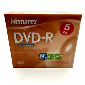 Memorex 5 Pack DVD+R With Cases 8X 4.7GB Media Recordable 120 Min. - New Sealed - Picture 1 of 3