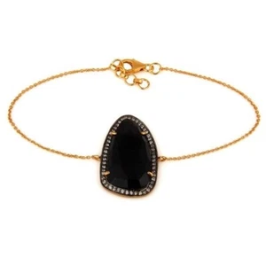 18K Gold Plated 925 Sterling Silver Black Onyx CZ Designer Bracelet Jewelry - Picture 1 of 4