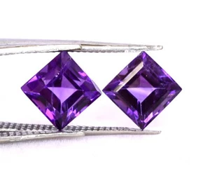 Natural Amethyst 6x6 mm Square Cut Pair 2.63 CTS Untreated Loose Certified Gems - Picture 1 of 6