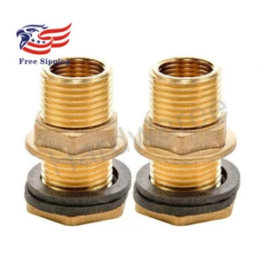 3/4" Female 1'' Male Soild Brass Water Tank Connector Bulkhead Fitting 2PCS - Picture 1 of 5