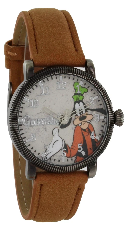 Estuche Goofy Estilo Vintage Disney Tono Negro Correa Marrón Claro Manos Plateadas Cuarzo Foto 1 de 4