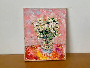 Fiori bianchi in vaso Impasto dipinto olio su tela bouquet chiaro quadro - Foto 1 di 8